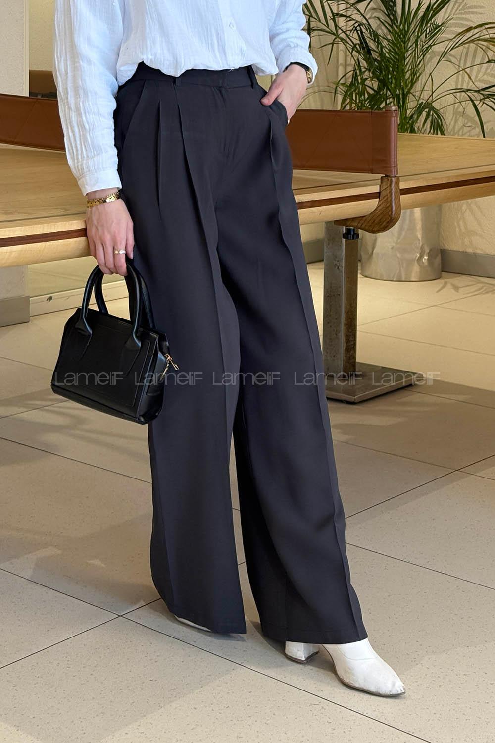 Lamelif Geniş Paça Palazzo Pantolon Antrasit