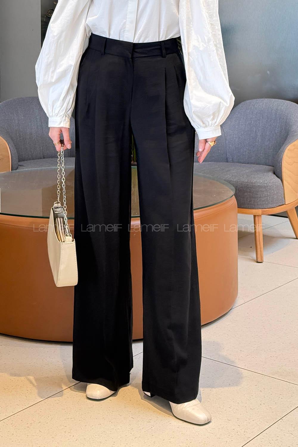 Lamelif Geniş Paça Palazzo Pantolon Siyah