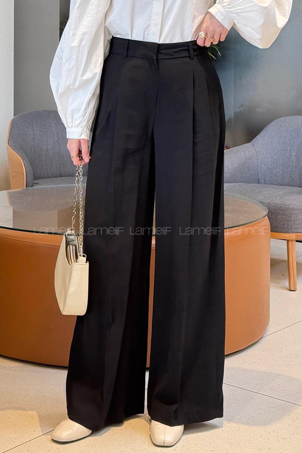 Lamelif Geniş Paça Palazzo Pantolon Siyah