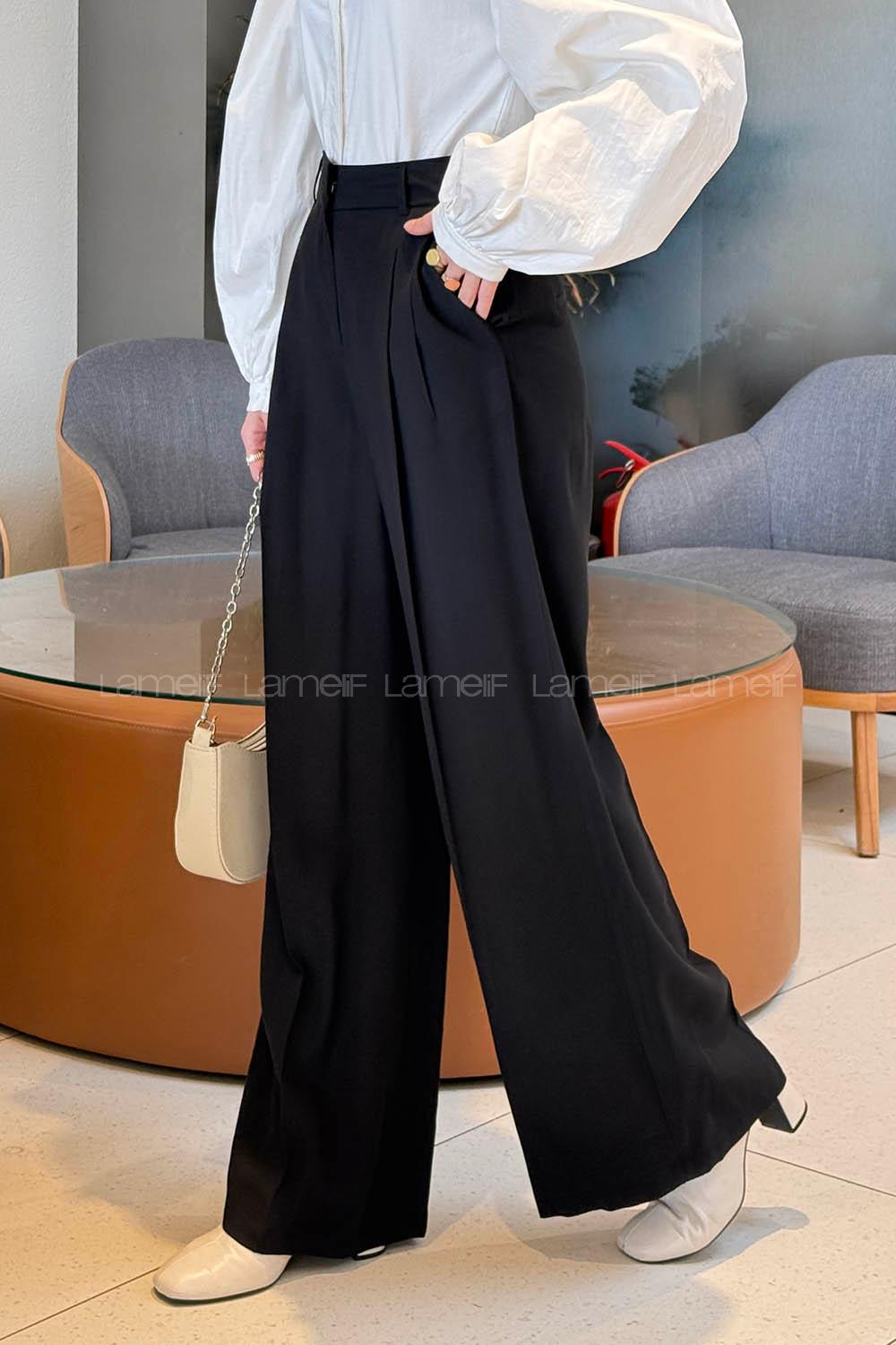 Lamelif Geniş Paça Palazzo Pantolon Siyah