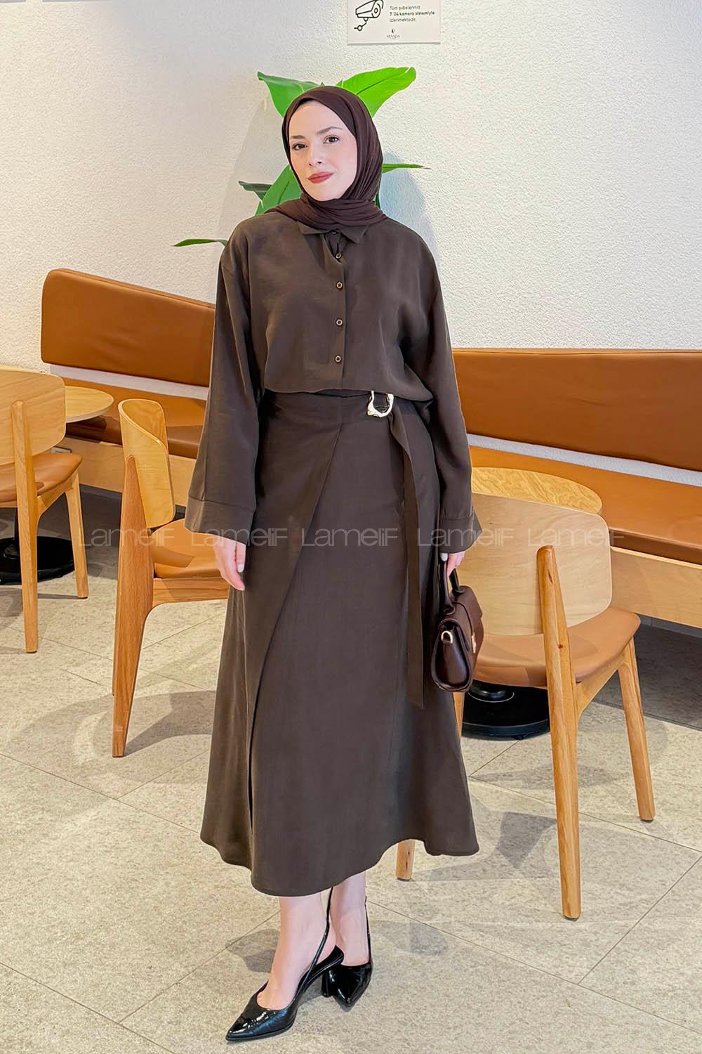 Bitter Brown Shirt Collar Long Arm Viscose Fabric Suit