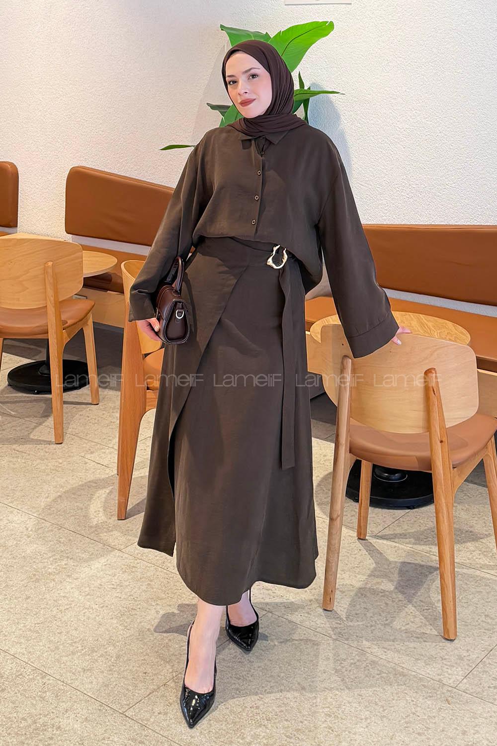 Bitter Brown Shirt Collar Long Arm Viscose Fabric Suit