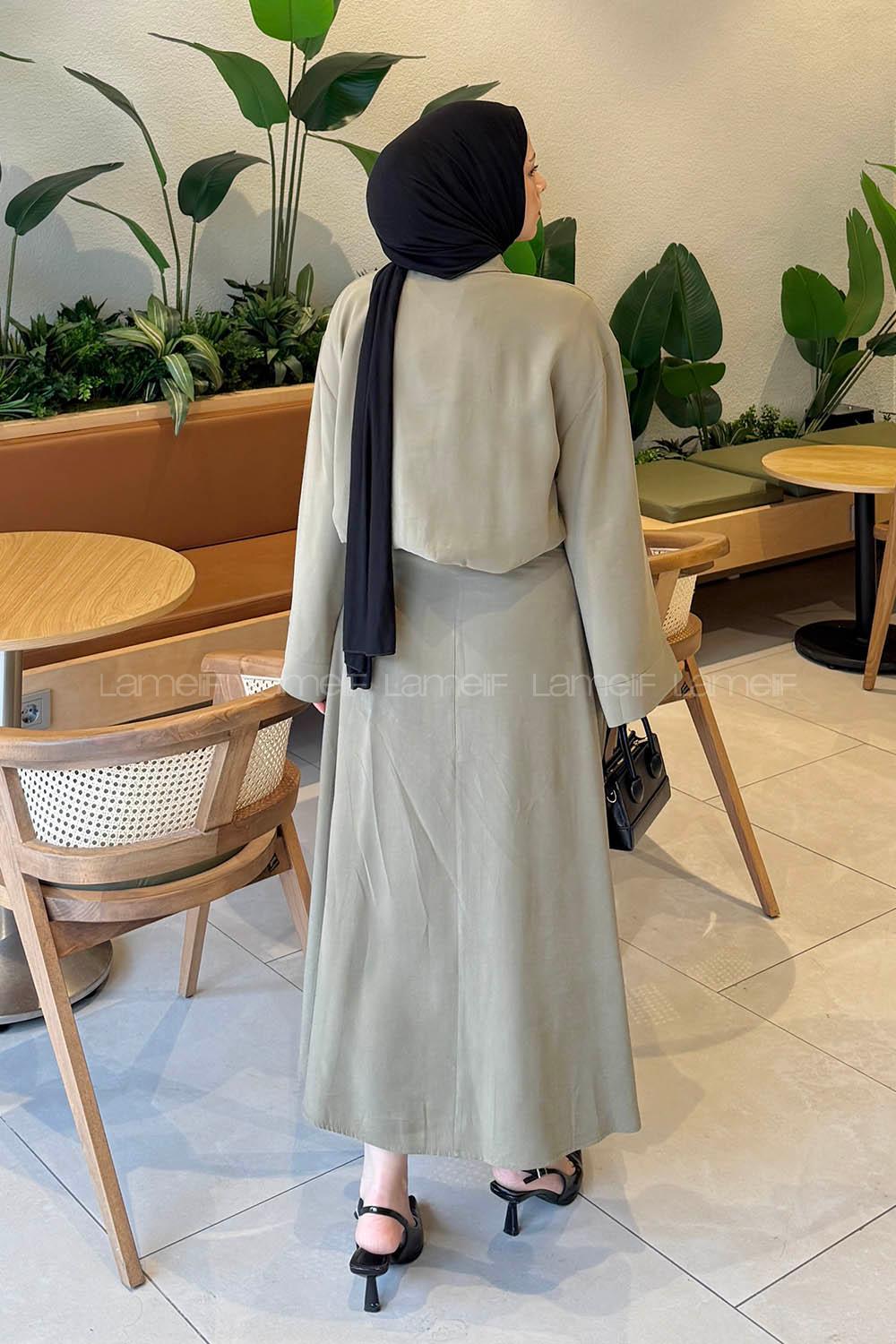 Khaki Shirt Collar Long Arm Viscose Fabric Suit