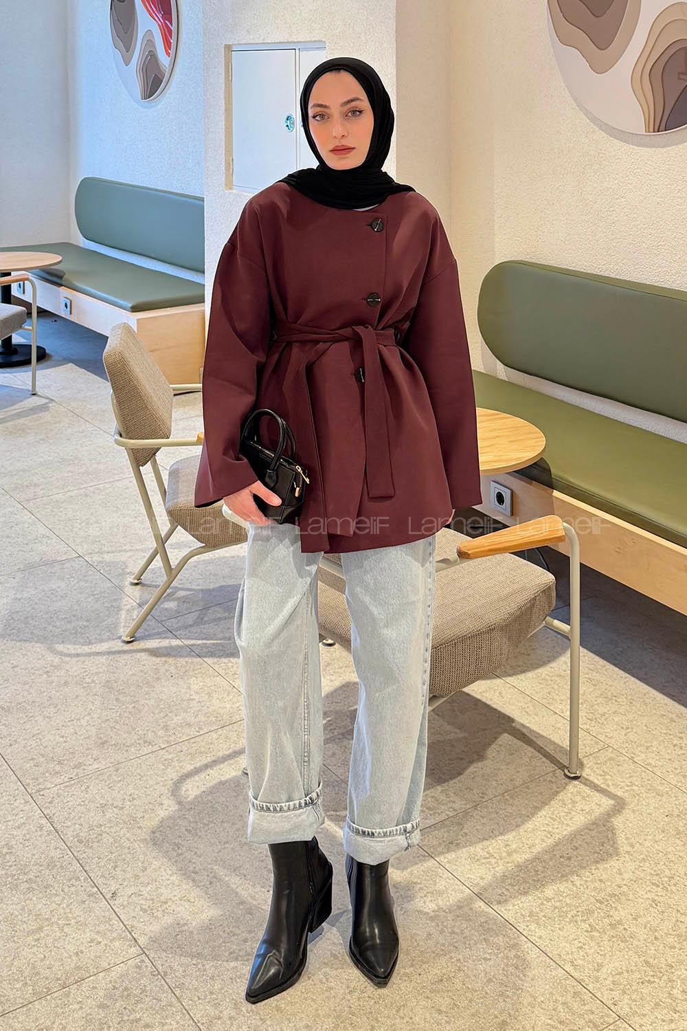 Plum Crew Neck Long Arm Polyester Jacket