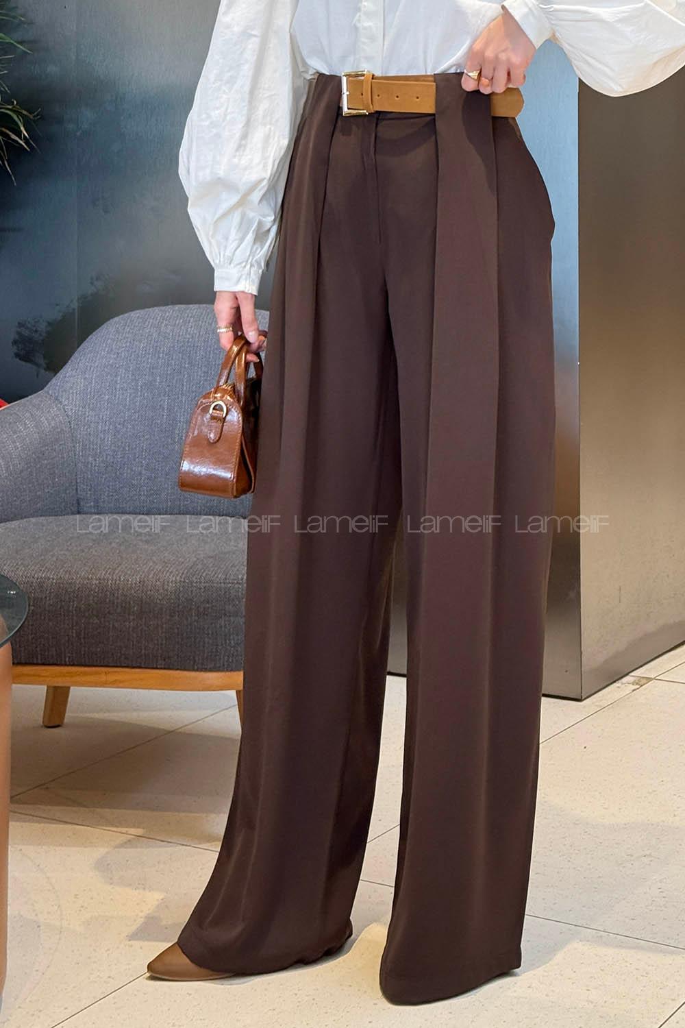 Lamelif Kemerli Salaş Pantolon Kahverengi