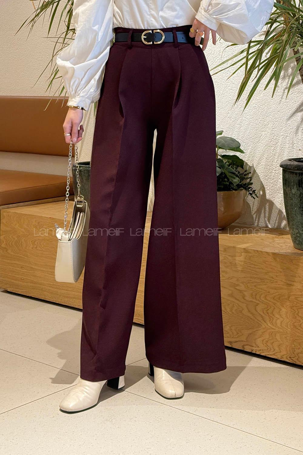 Lamelif Krep Palazzo Pantolon Mürdüm