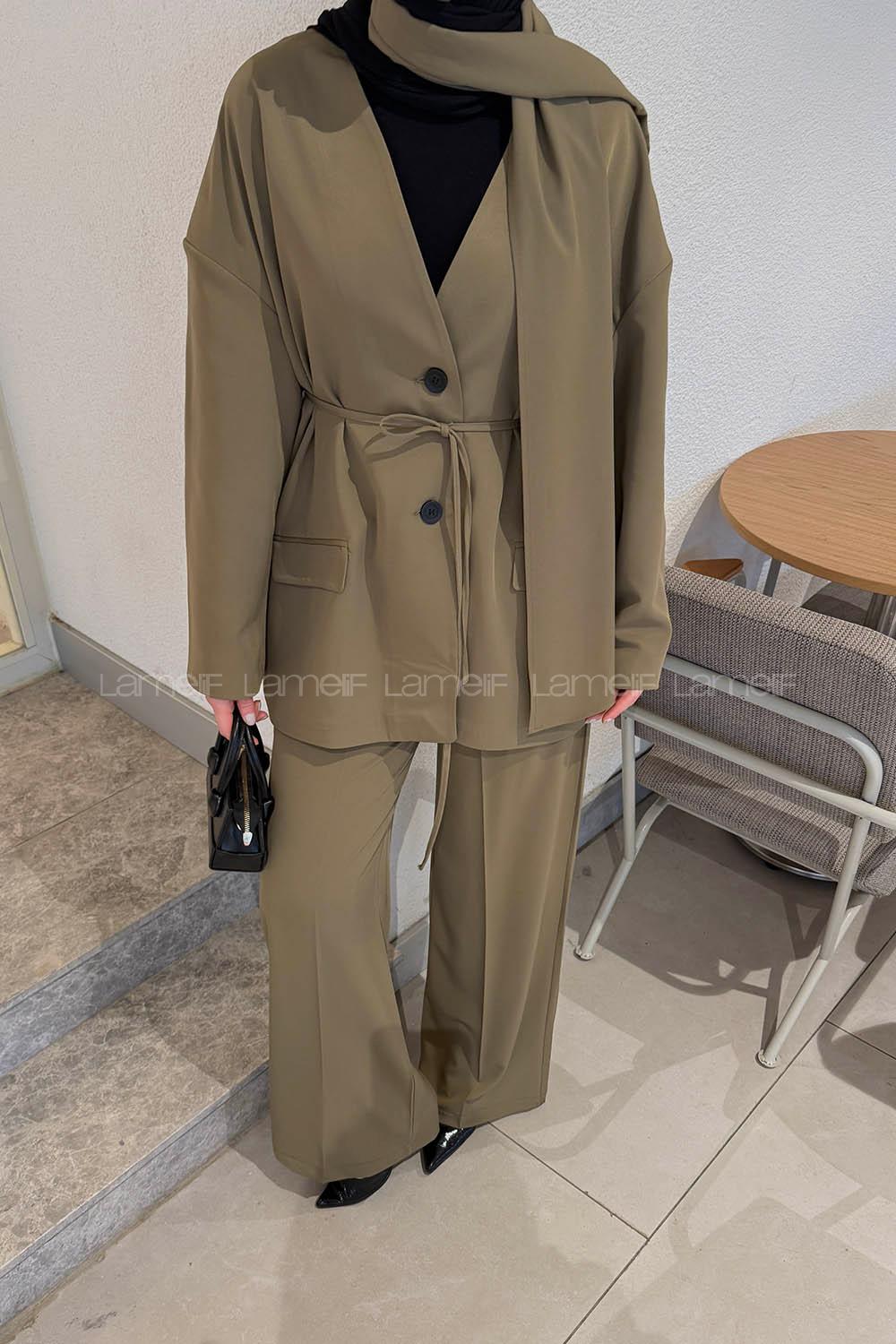 Lamelif Şallı Biyeli Takım Haki