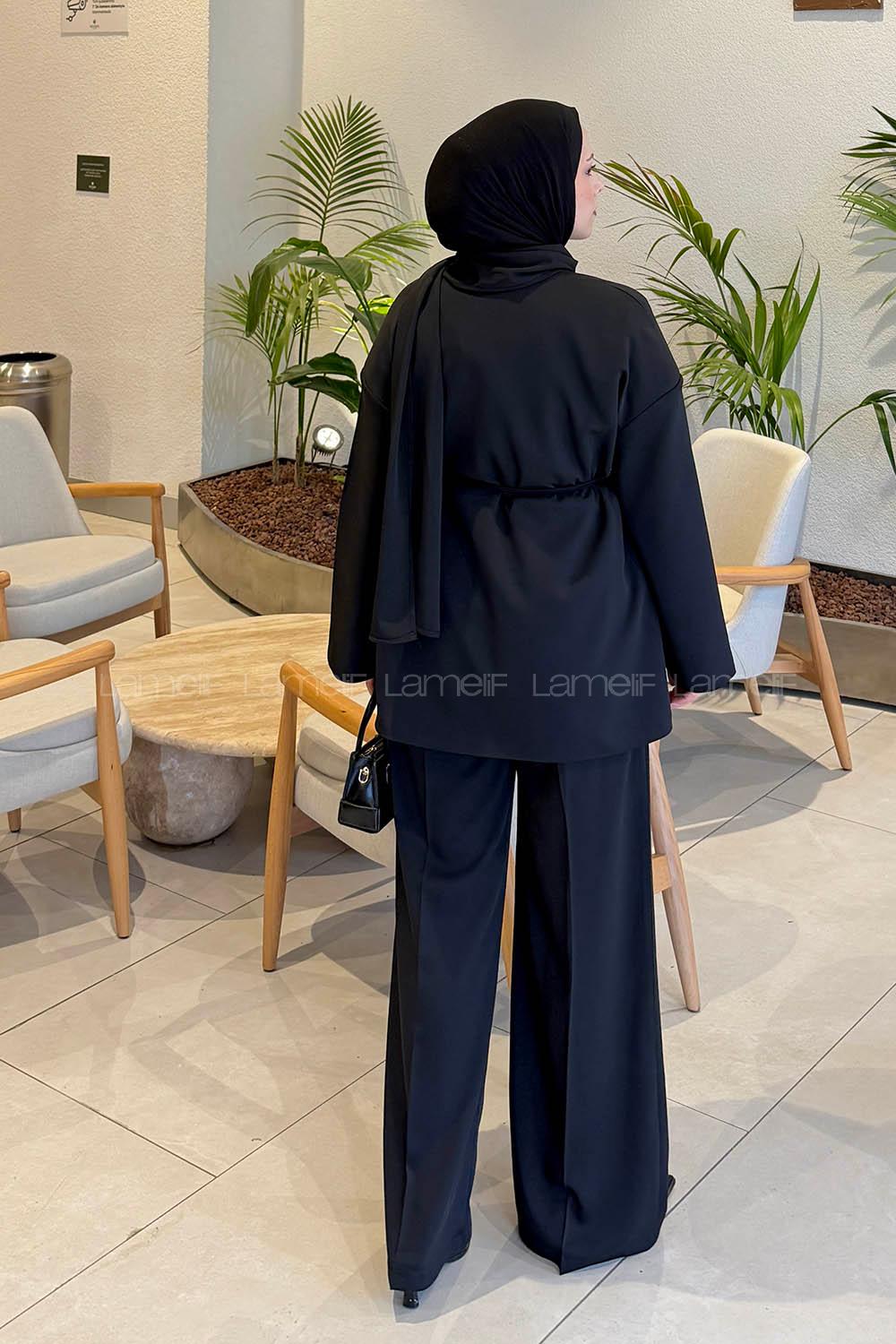 Lamelif Şallı Biyeli Takım Siyah