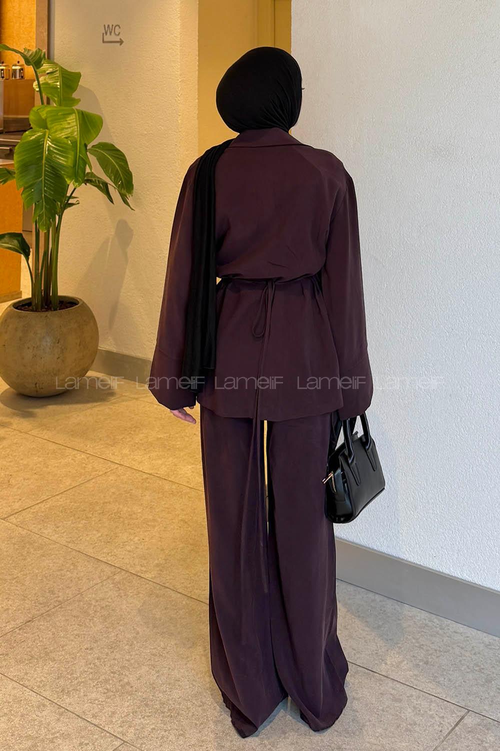 Lamelif Toka Detaylı Pantolonlu Takım Mürdüm