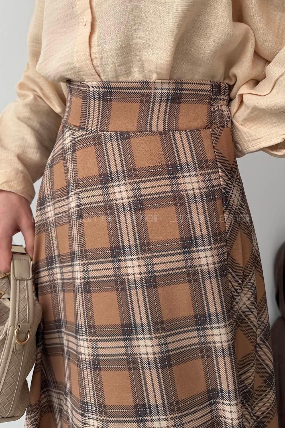 Lamelif Ekose Detay Çan Etek Hardal Sarısı