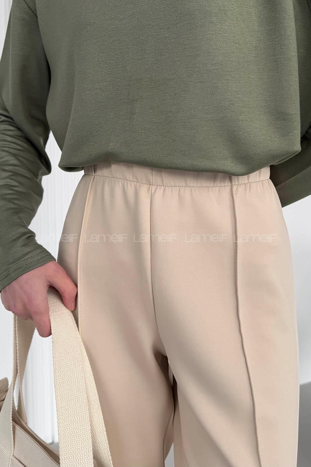 Beige Regular Trousers High Waist Regular Cut Bottom Tracksuit