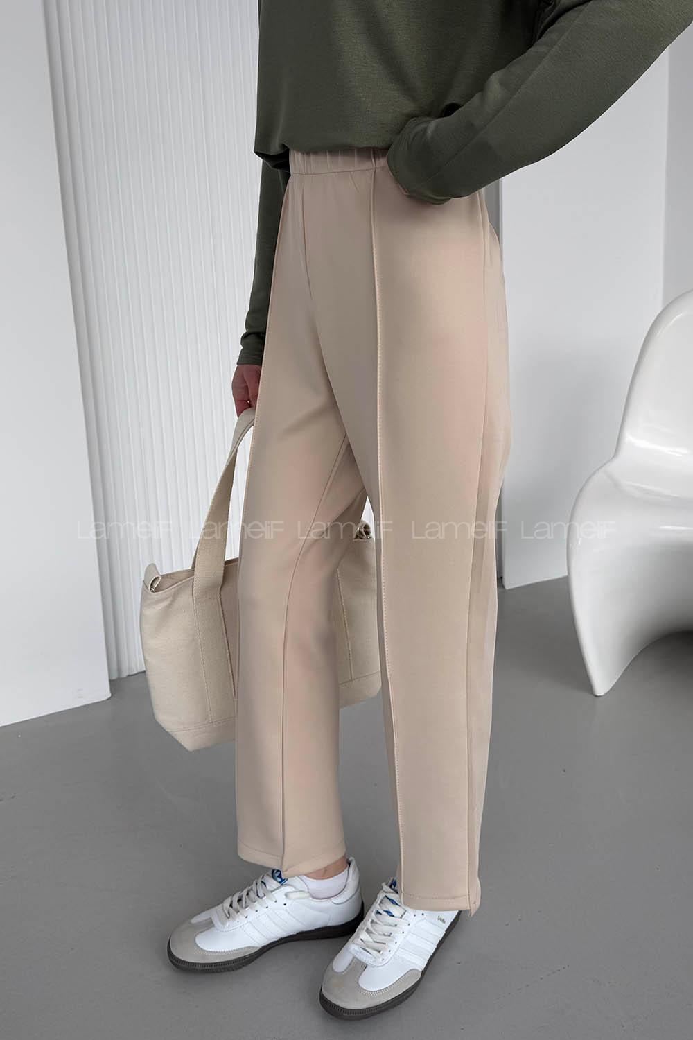 Beige Regular Trousers High Waist Regular Cut Bottom Tracksuit