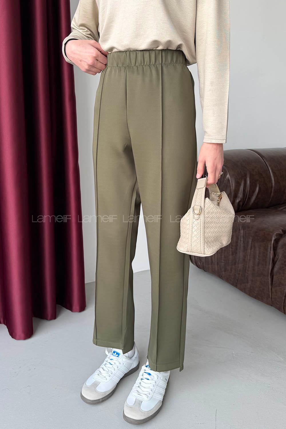 Lamelif Önü Çımalı Scuba Pantolon Haki