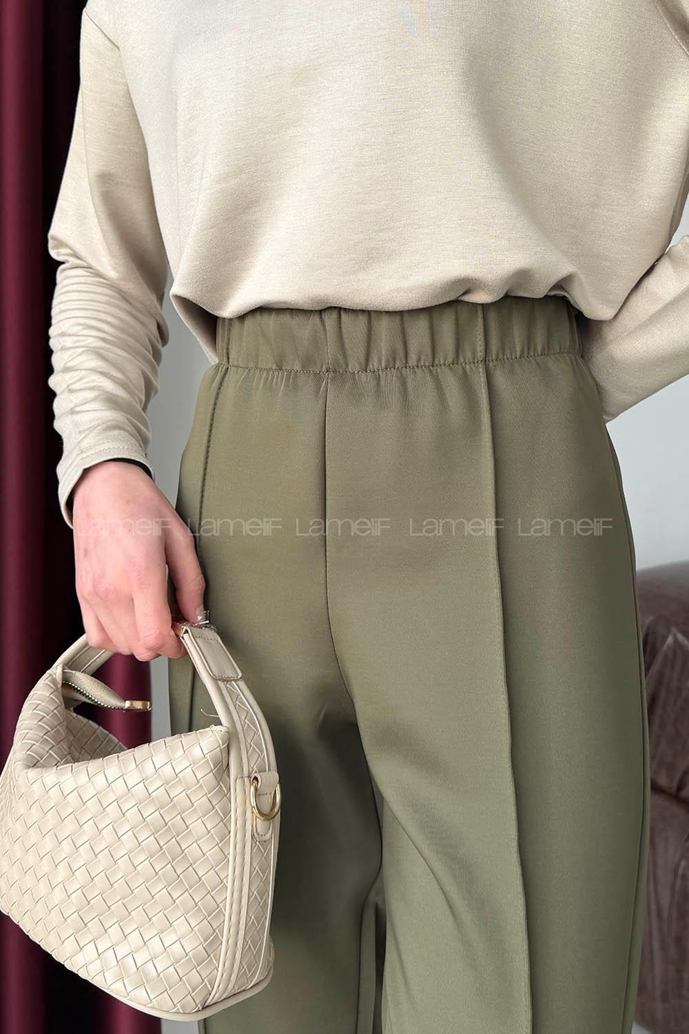 Lamelif Önü Çımalı Scuba Pantolon Haki