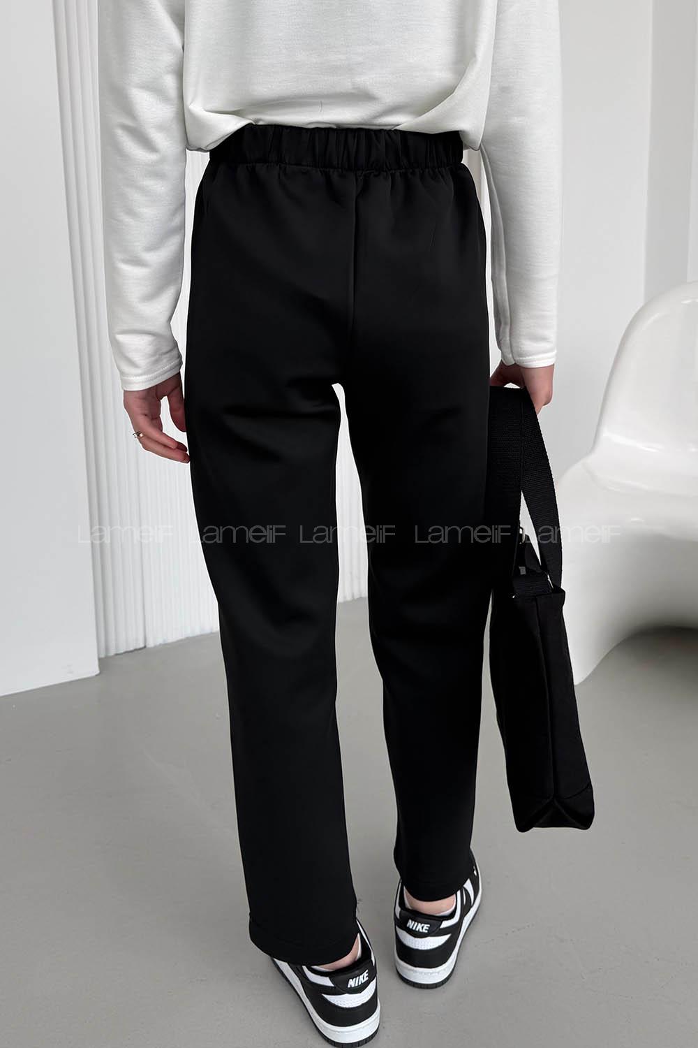 Lamelif Önü Çımalı Scuba Pantolon Siyah