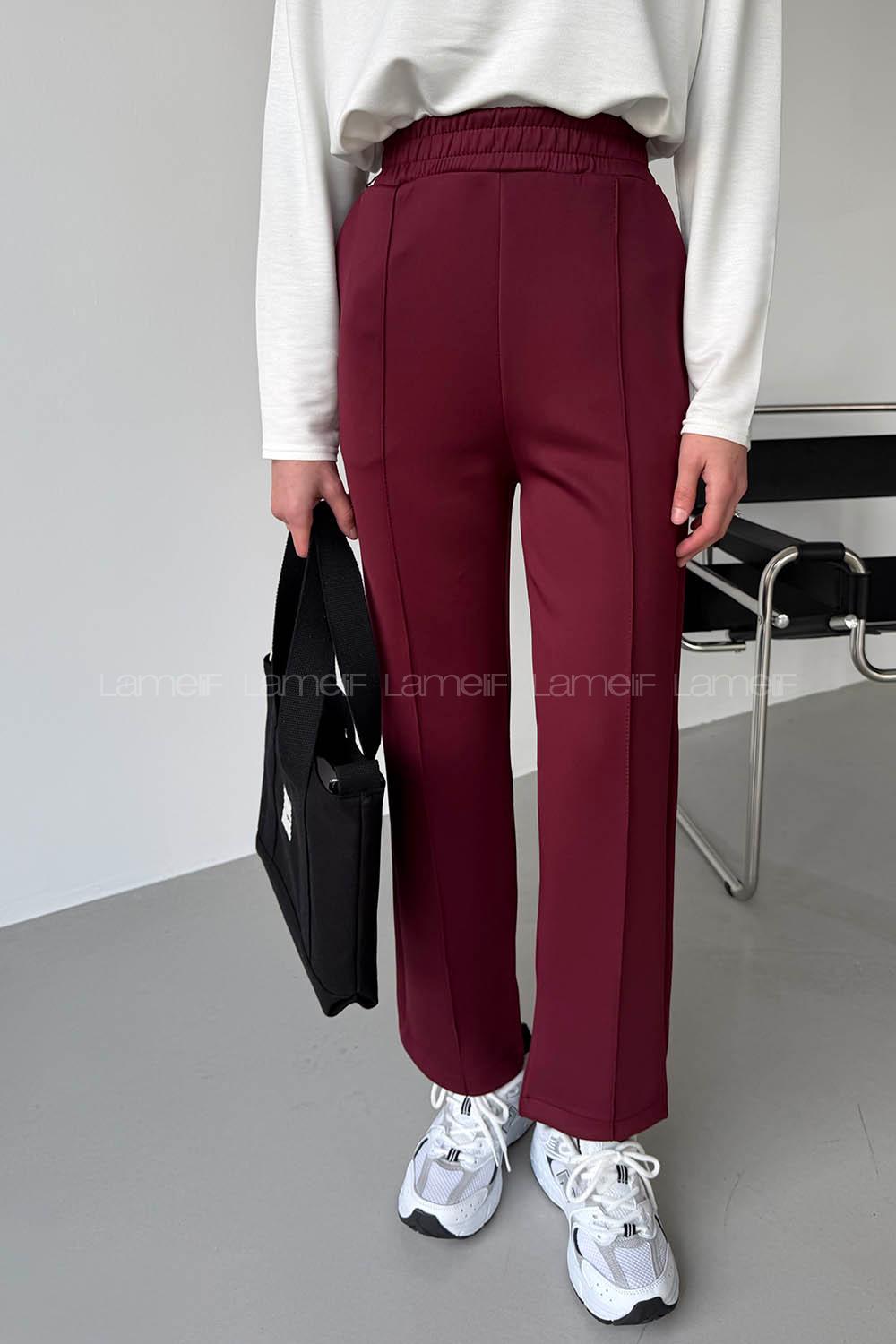 Claret Red Regular Trousers High Waist Regular Cut Bottom Tracksuit