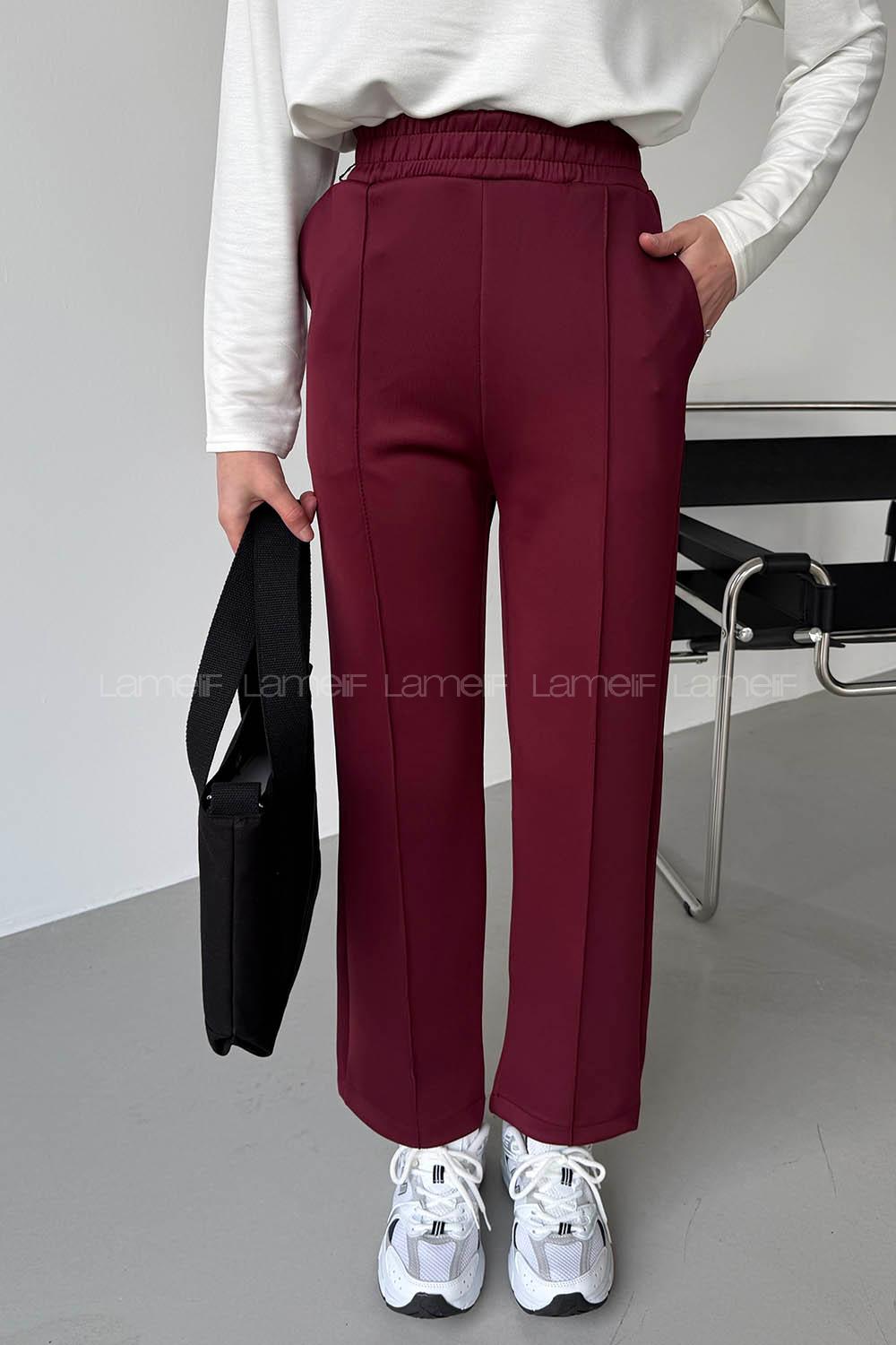 Claret Red Regular Trousers High Waist Regular Cut Bottom Tracksuit
