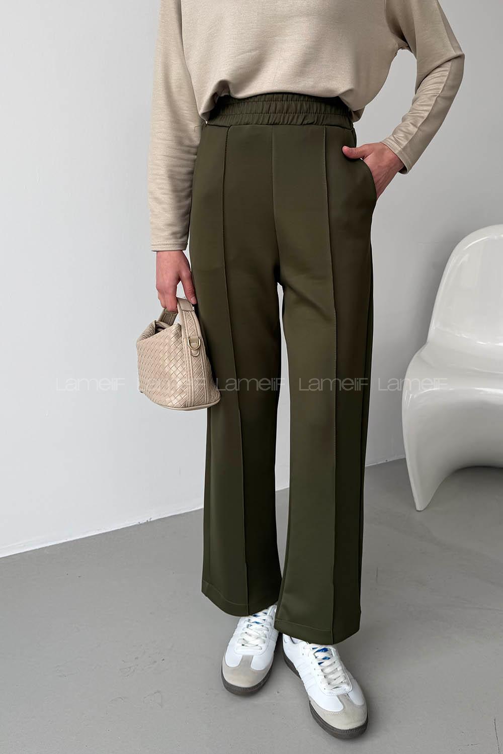 Khaki Regular Trousers High Waist Regular Cut Bottom Tracksuit