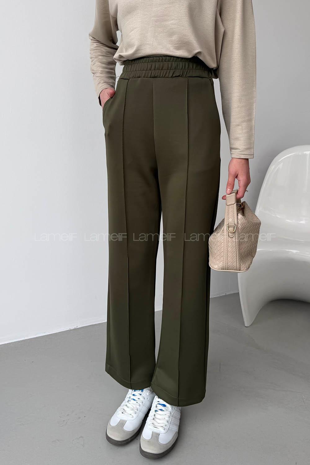 Khaki Regular Trousers High Waist Regular Cut Bottom Tracksuit