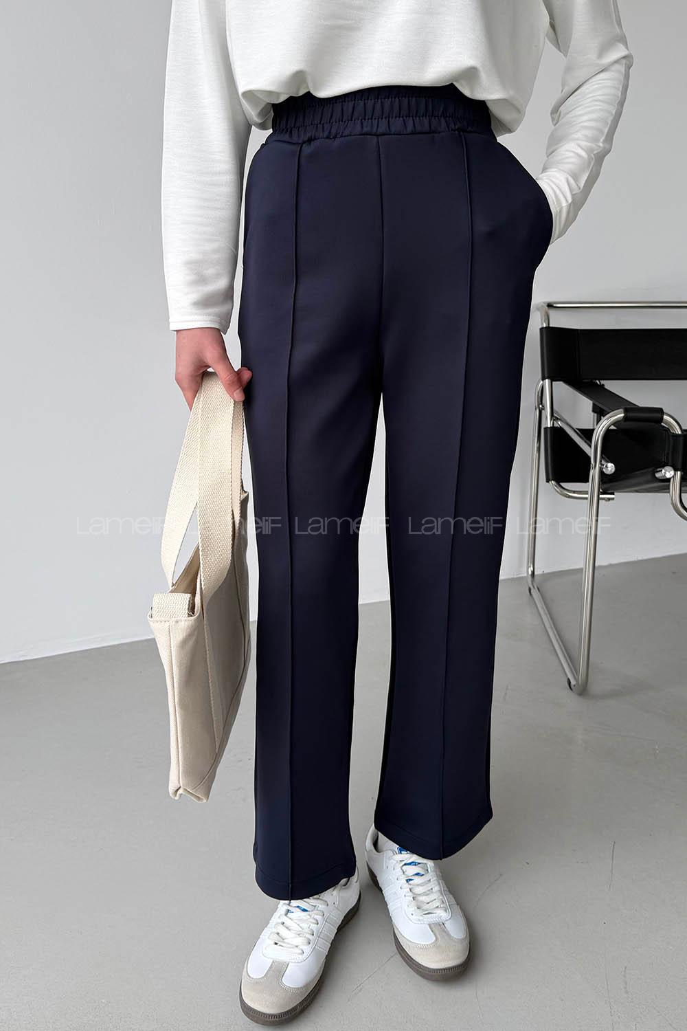 Navy Blue Regular Trousers High Waist Regular Cut Bottom Tracksuit