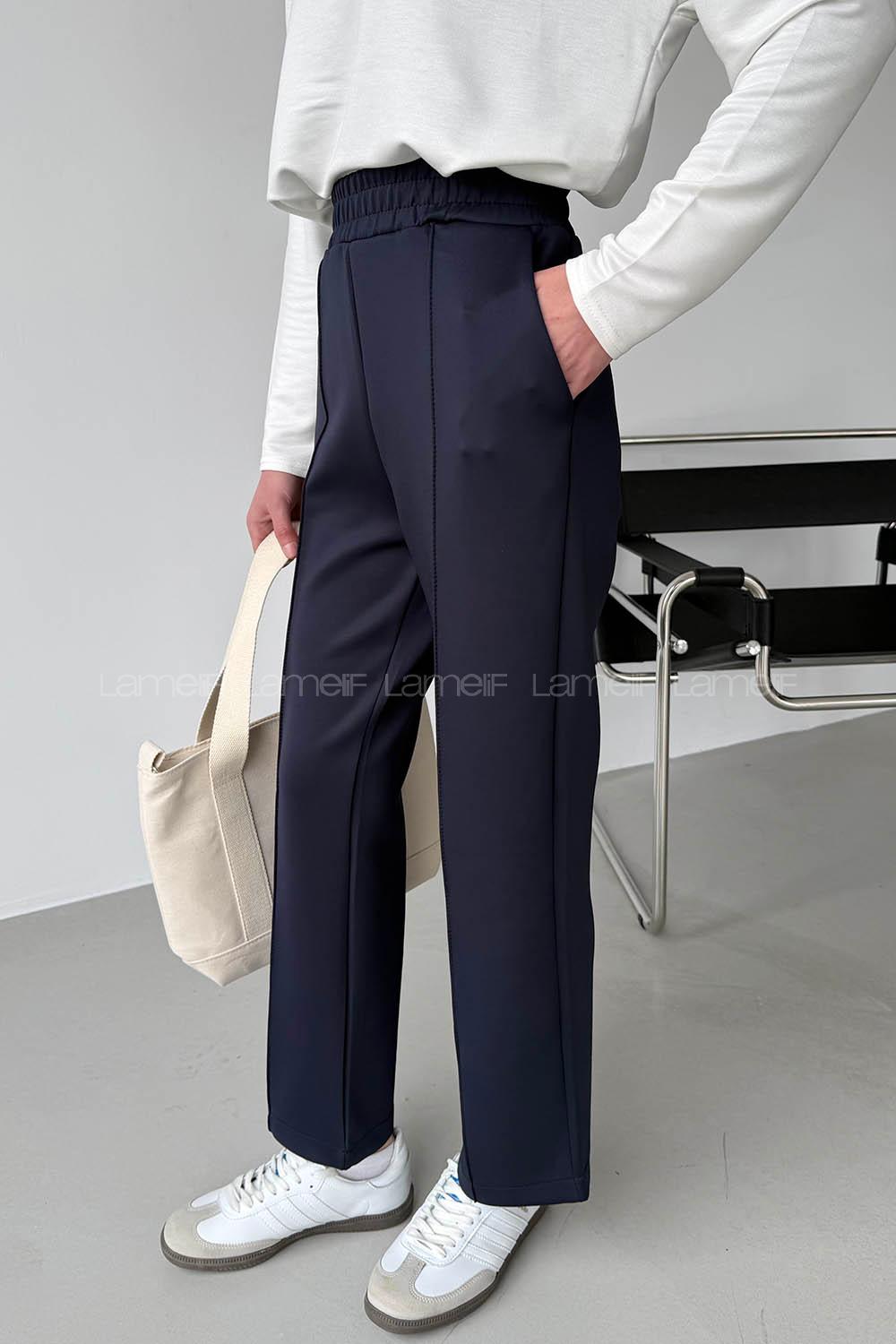 Navy Blue Regular Trousers High Waist Regular Cut Bottom Tracksuit
