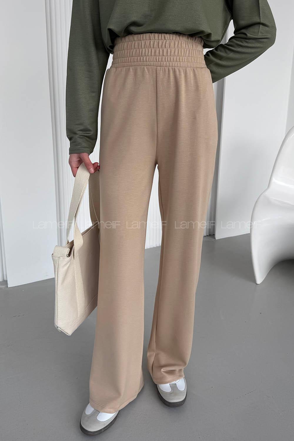 Beige Regular Trousers High Waist Regular Cut Bottom Tracksuit