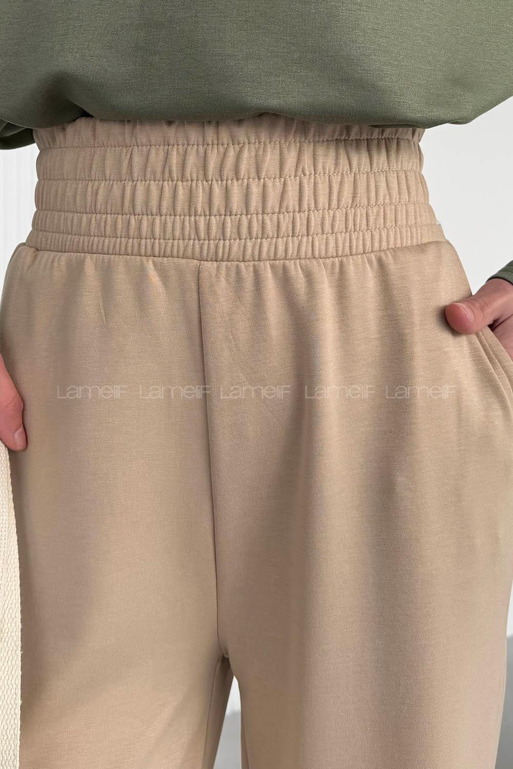 Beige Regular Trousers High Waist Regular Cut Bottom Tracksuit