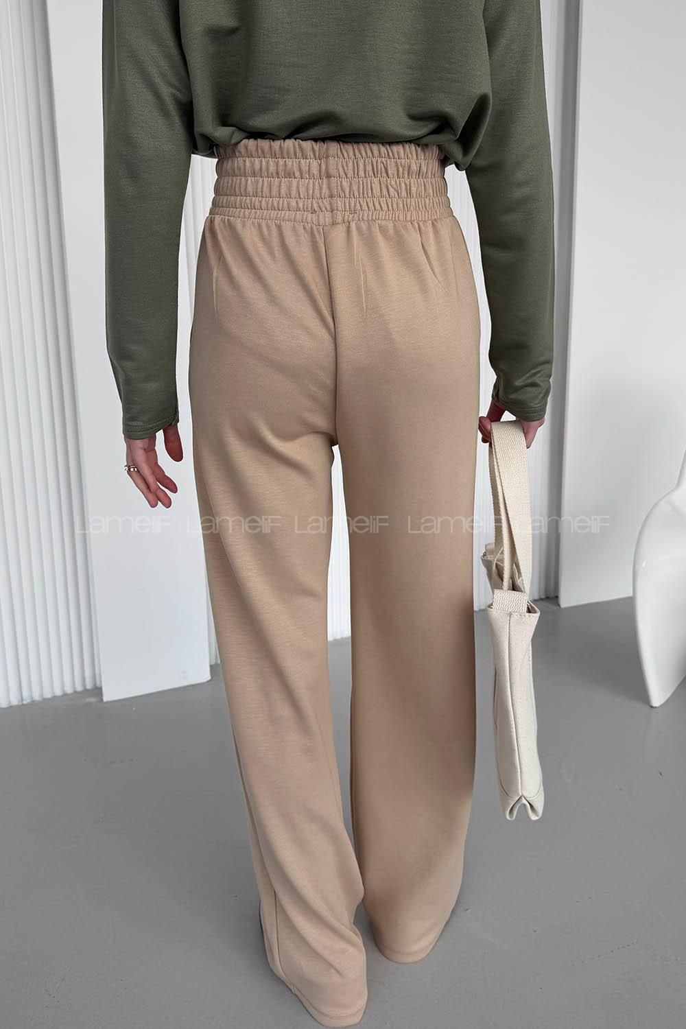 Beige Regular Trousers High Waist Regular Cut Bottom Tracksuit