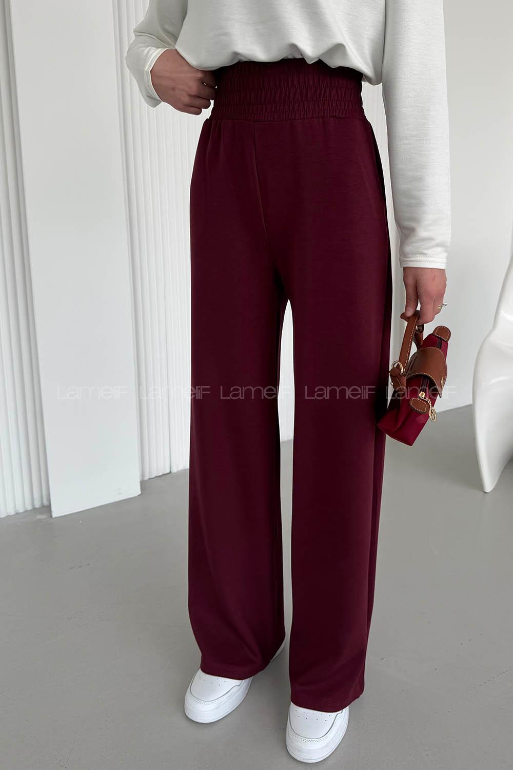Claret Red Regular Trousers High Waist Regular Cut Bottom Tracksuit