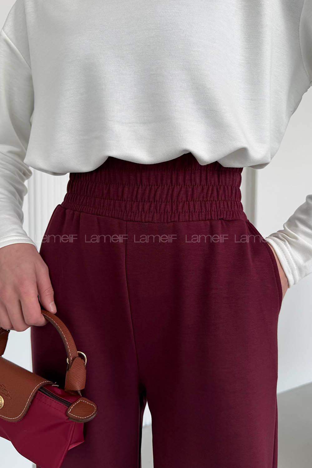Claret Red Regular Trousers High Waist Regular Cut Bottom Tracksuit