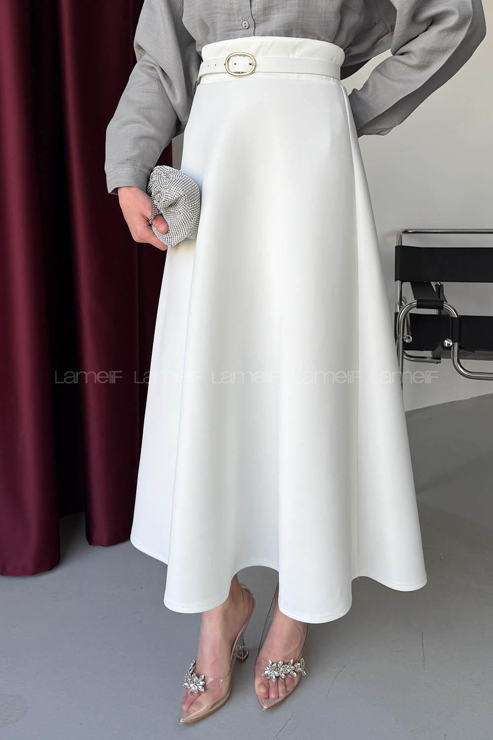 Lamelif Scuba Çan Etek Beyaz