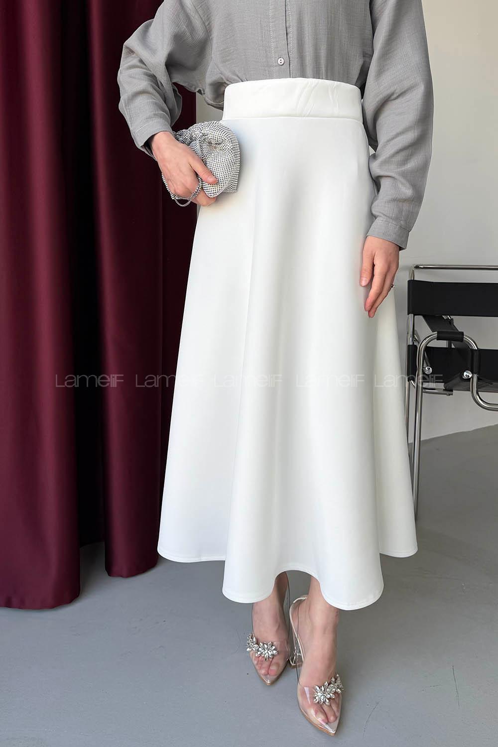 Lamelif Scuba Çan Etek Beyaz