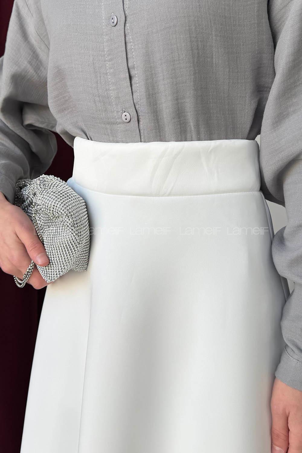 Lamelif Scuba Çan Etek Beyaz