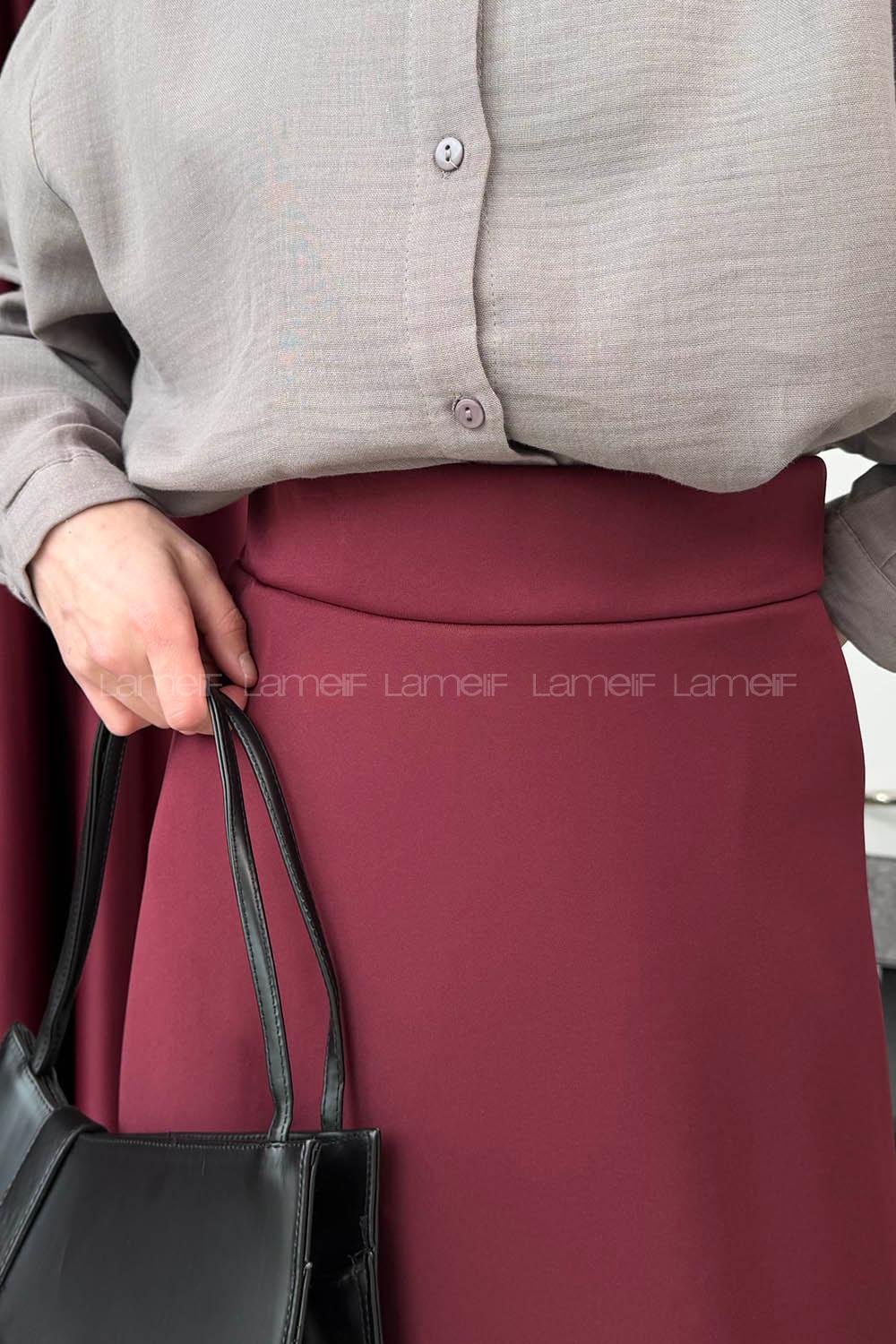 Lamelif Scuba Çan Etek Bordo