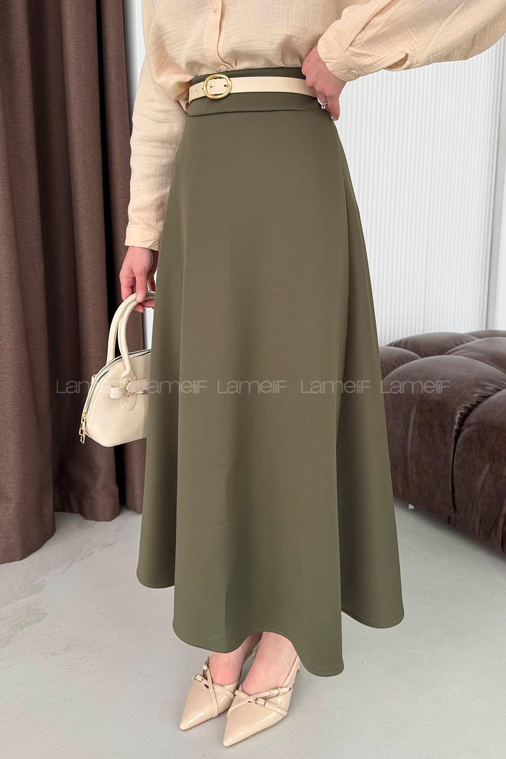 Lamelif Scuba Çan Etek Haki