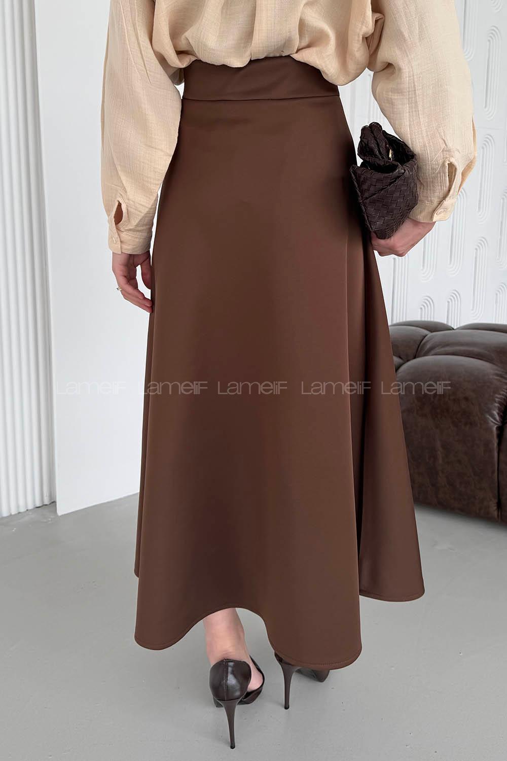 Lamelif Scuba Çan Etek Kahverengi