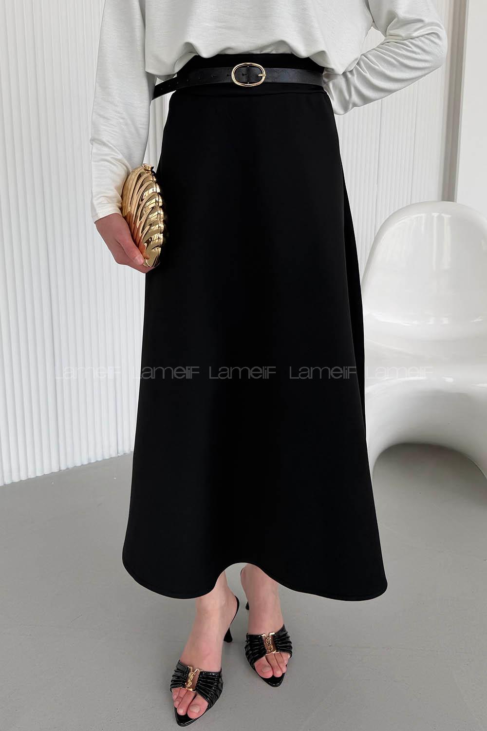 Lamelif Scuba Çan Etek Siyah