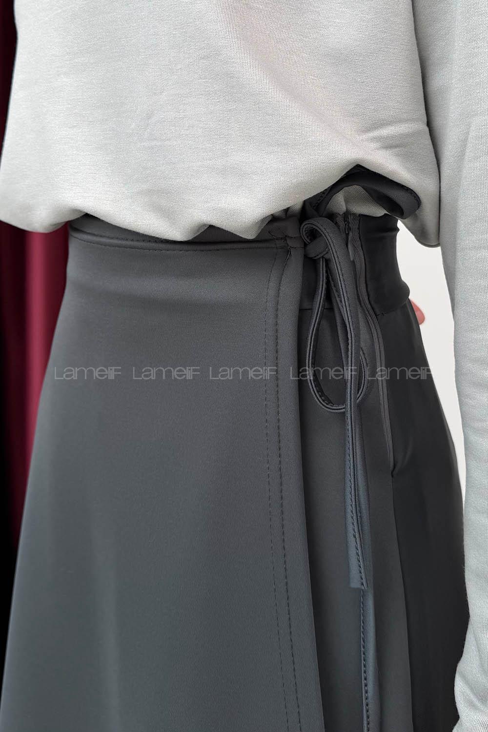 Lamelif Scuba Yandan Bağlamalı Çan Etek Antrasit