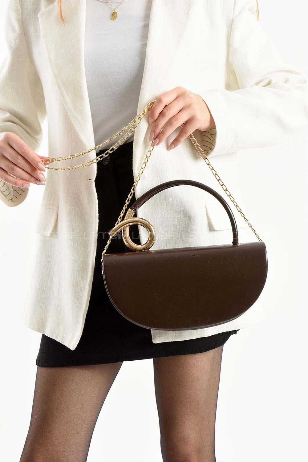 Lamelif  Aura Gold Detaylı El ve Omuz Çantası - Acı Kahve