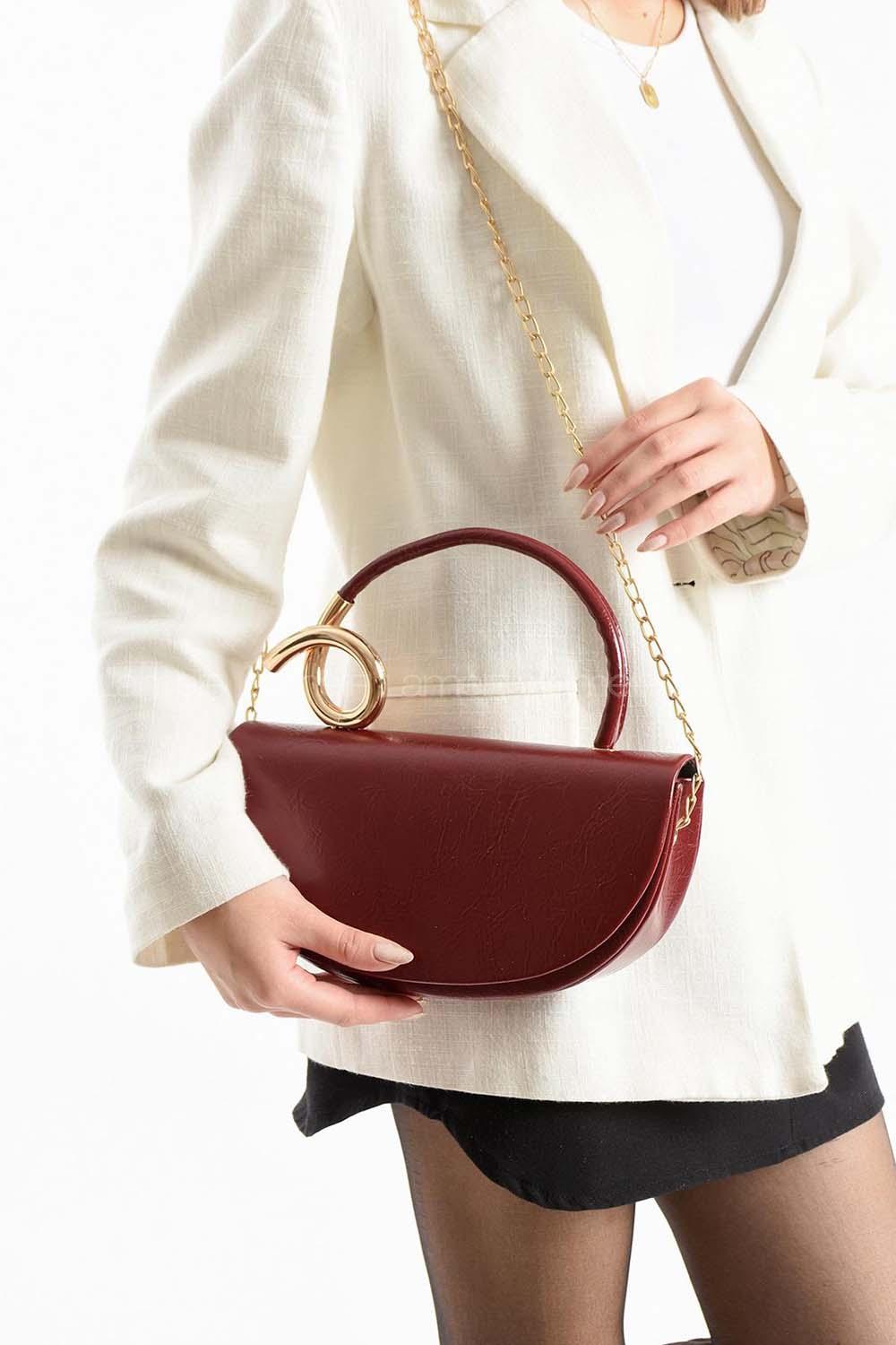 Lamelif  Aura Gold Detaylı El ve Omuz Çantası - Bordo