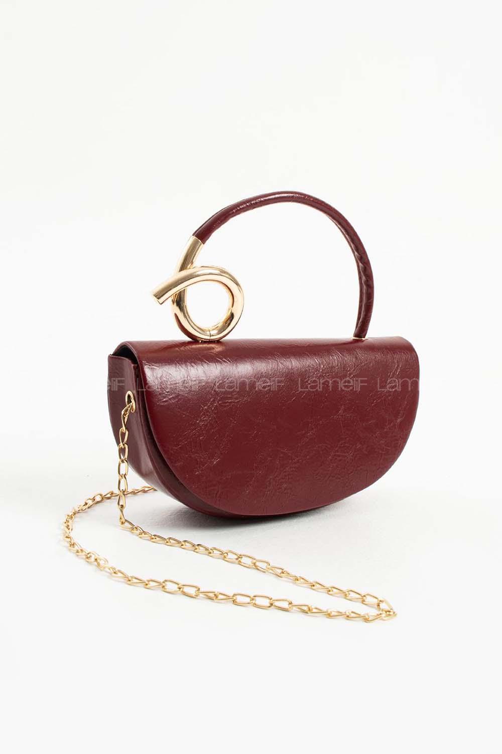 Lamelif  Aura Gold Detaylı El ve Omuz Çantası - Bordo