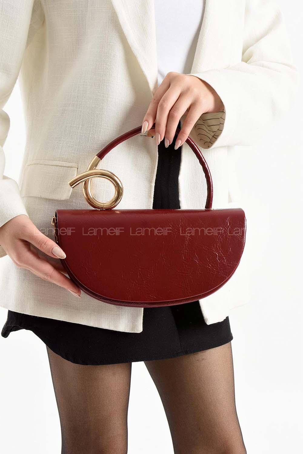 Lamelif  Aura Gold Detaylı El ve Omuz Çantası - Bordo
