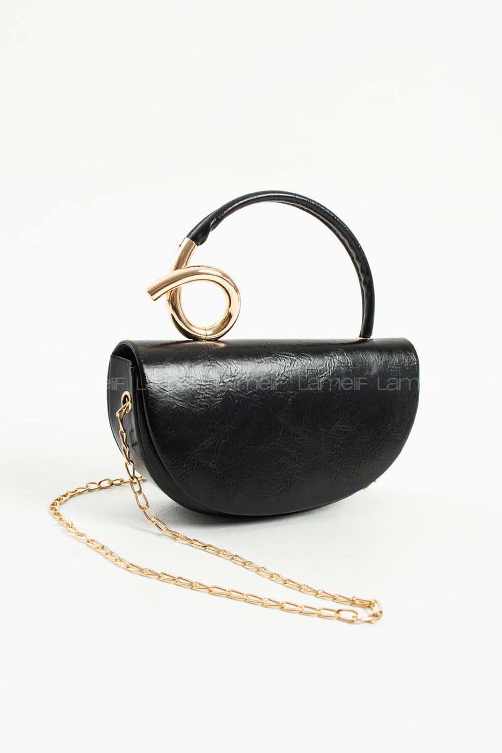 Lamelif  Aura Gold Detaylı El ve Omuz Çantası - Siyah