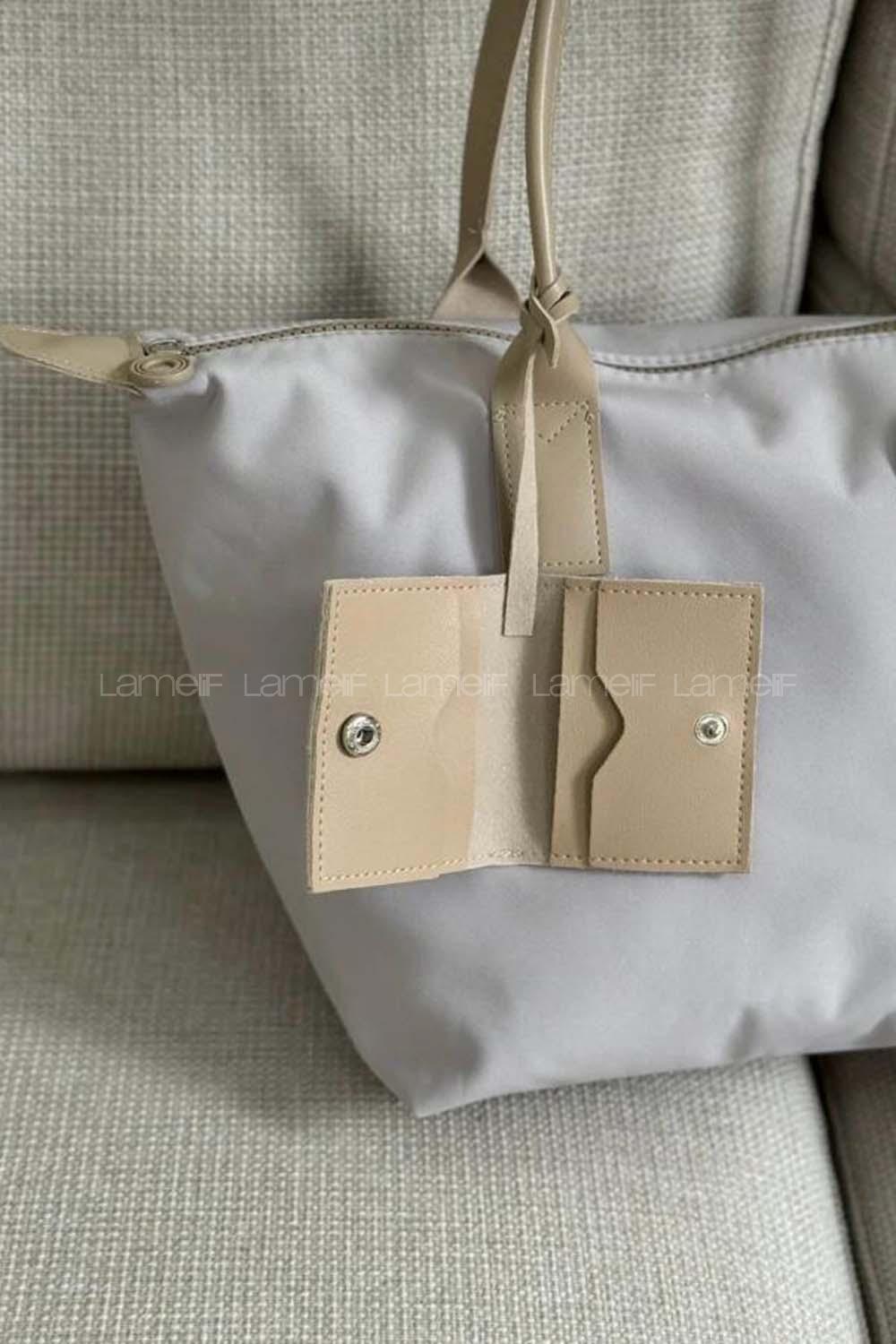 Lamelif Cüzdan Askılı Salaş Kadın Çanta Krem