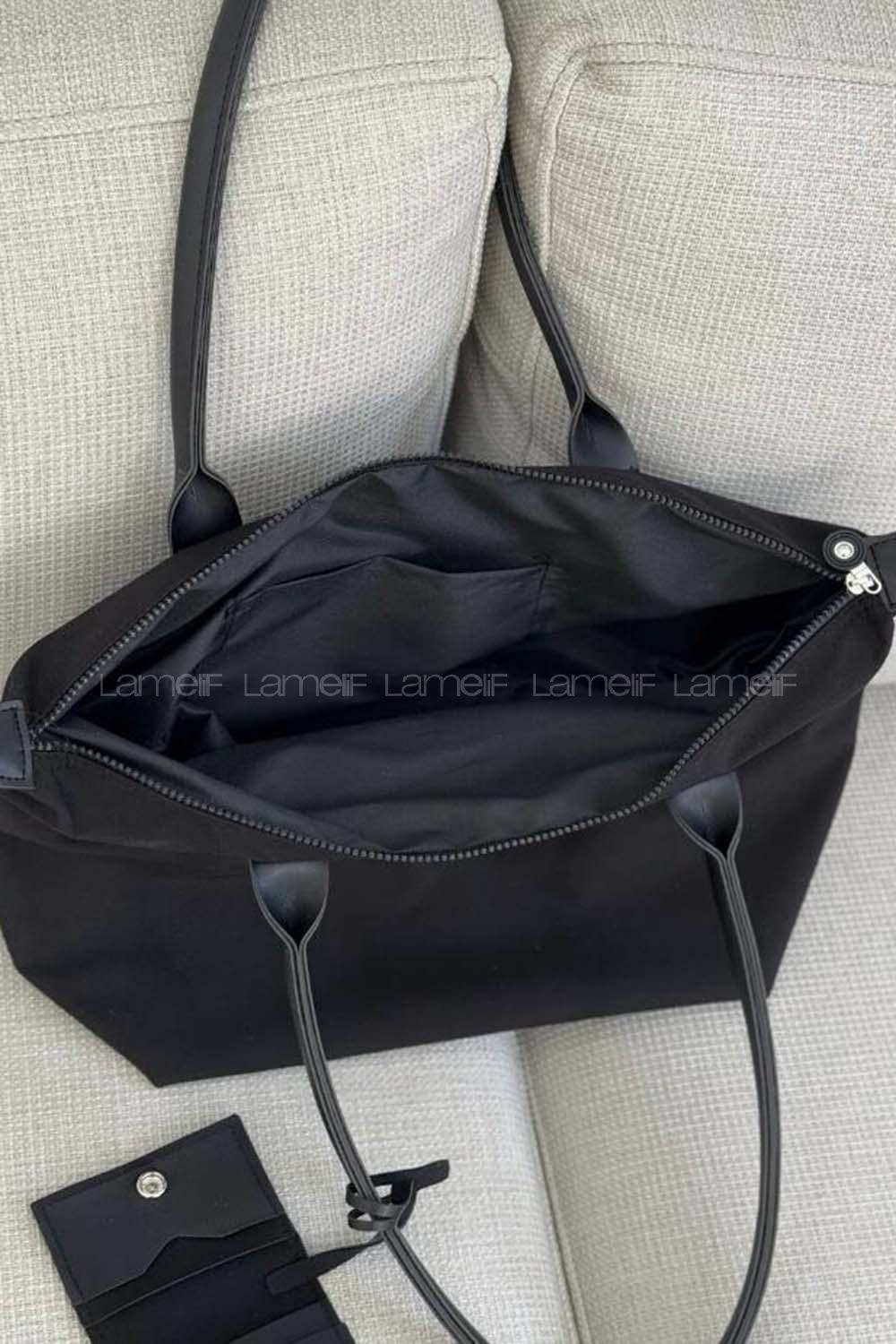 Lamelif Cüzdan Askılı Salaş Kadın Çanta Siyah