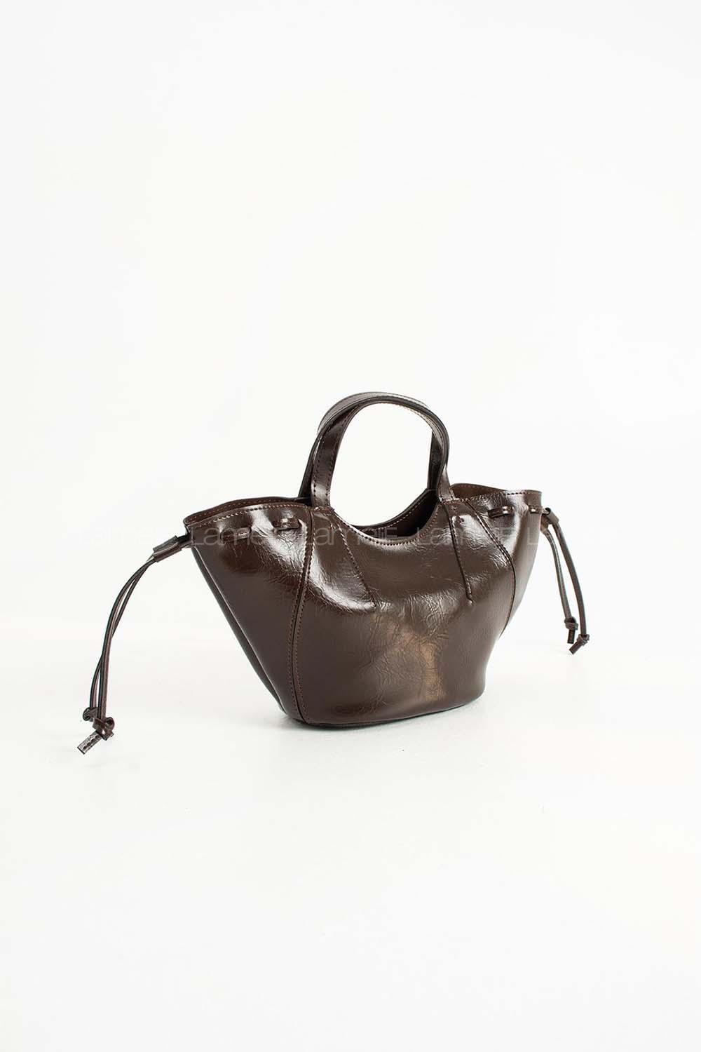 Lamelif Deri Görünümlü Kadın Kol Çantası Acı Kahve