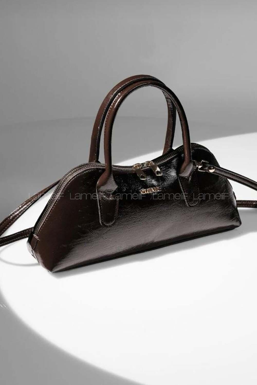 Lamelif Gold Detaylı Kadın El Ve Omuz Çantası Acı Kahve