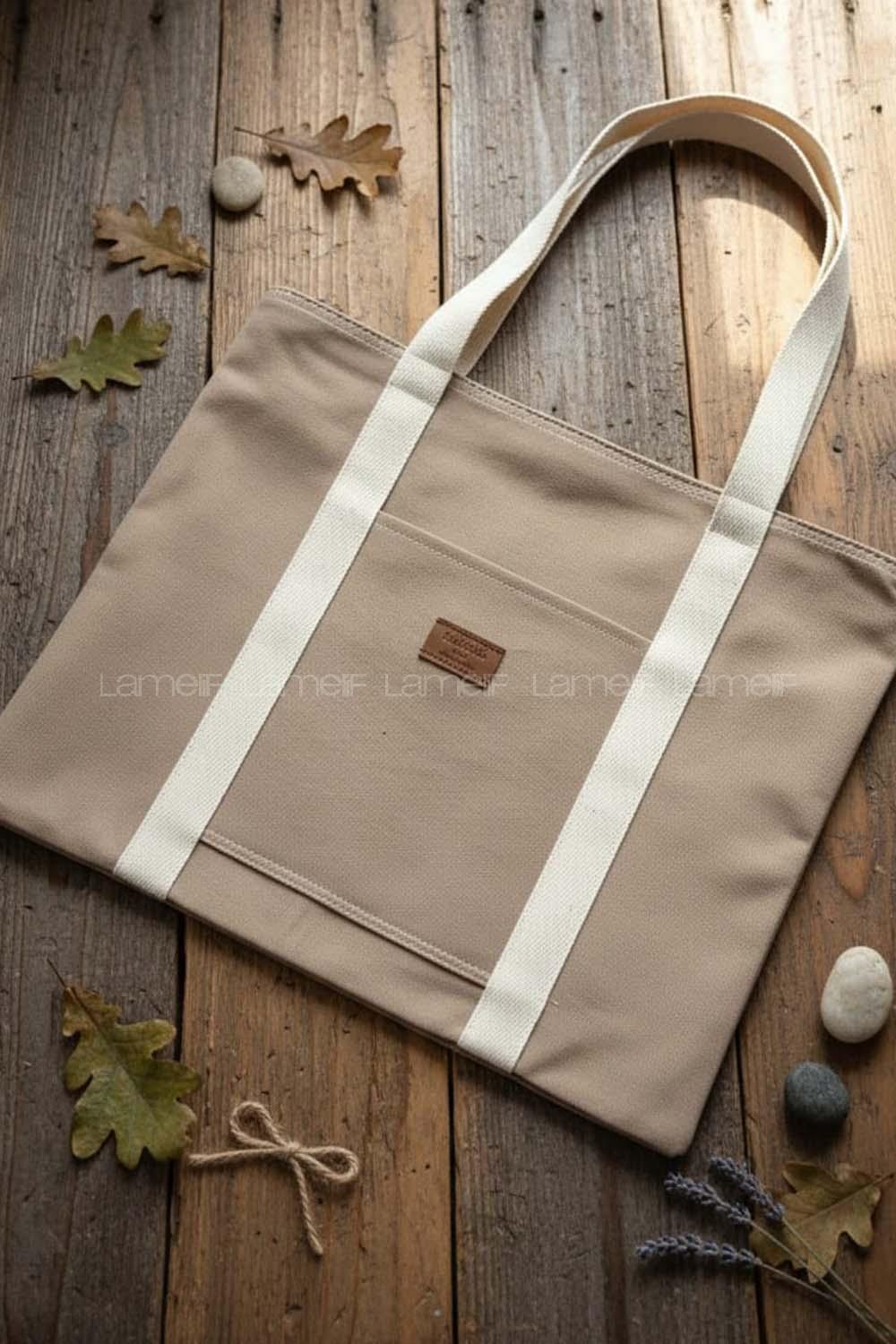 Lamelif Kadın Kanvas Büyük Boy Kol Ve Omuz Çantası Fermuarlı Bej