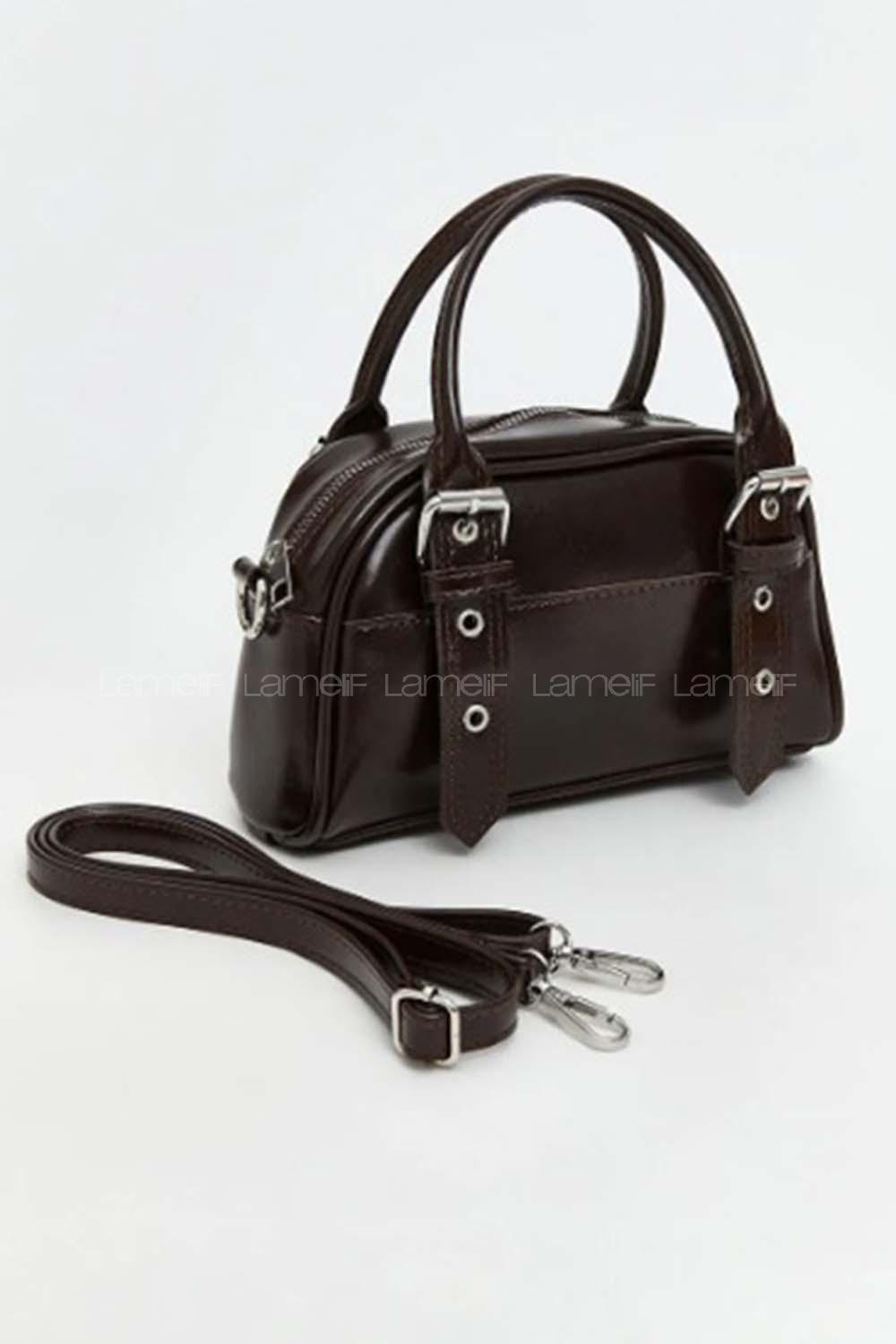 Lamelif Montanna Gümüş Detaylı Kadın El Ve Omuz Çantası Acı Kahve