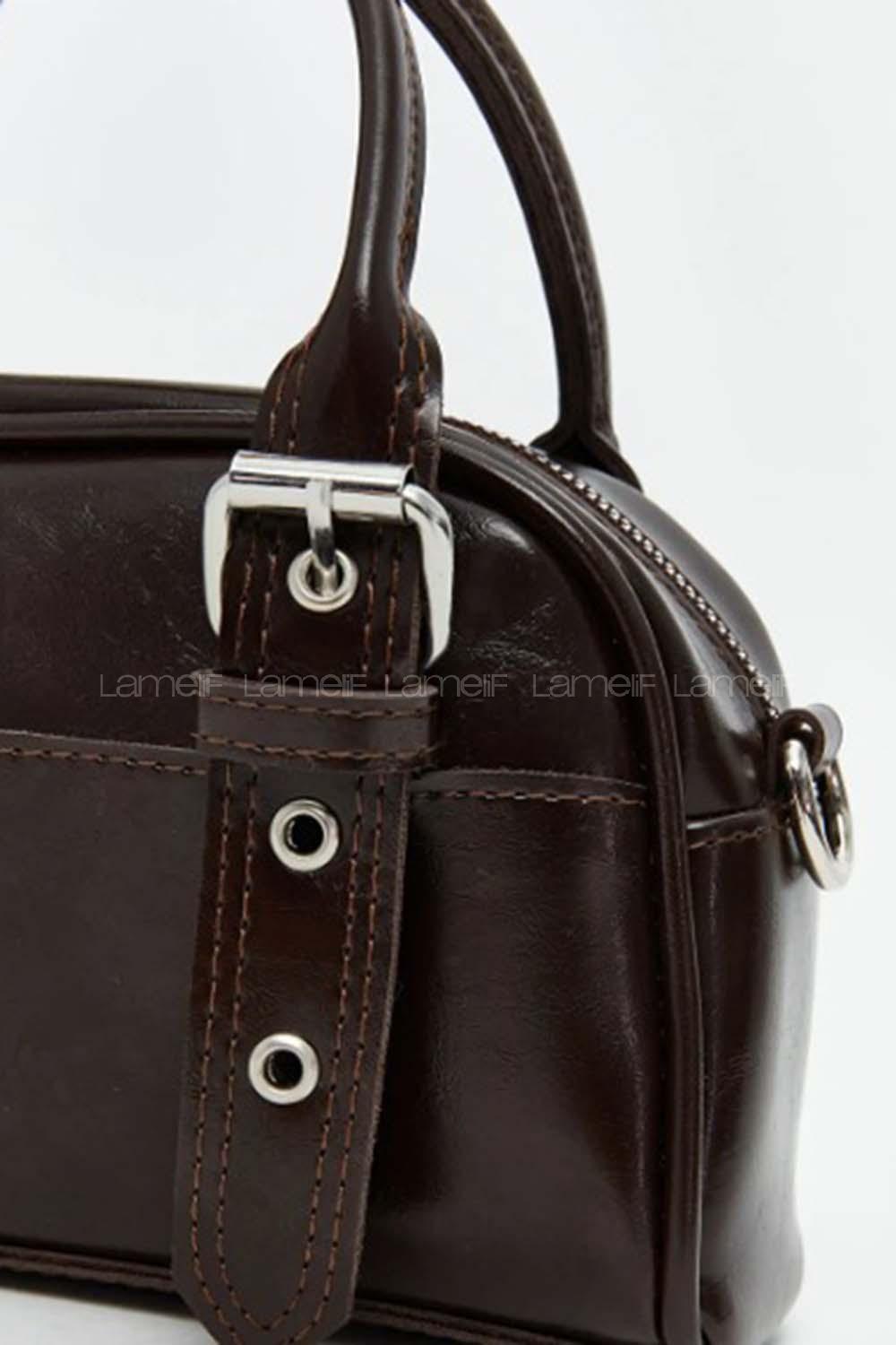 Lamelif Montanna Gümüş Detaylı Kadın El Ve Omuz Çantası Acı Kahve